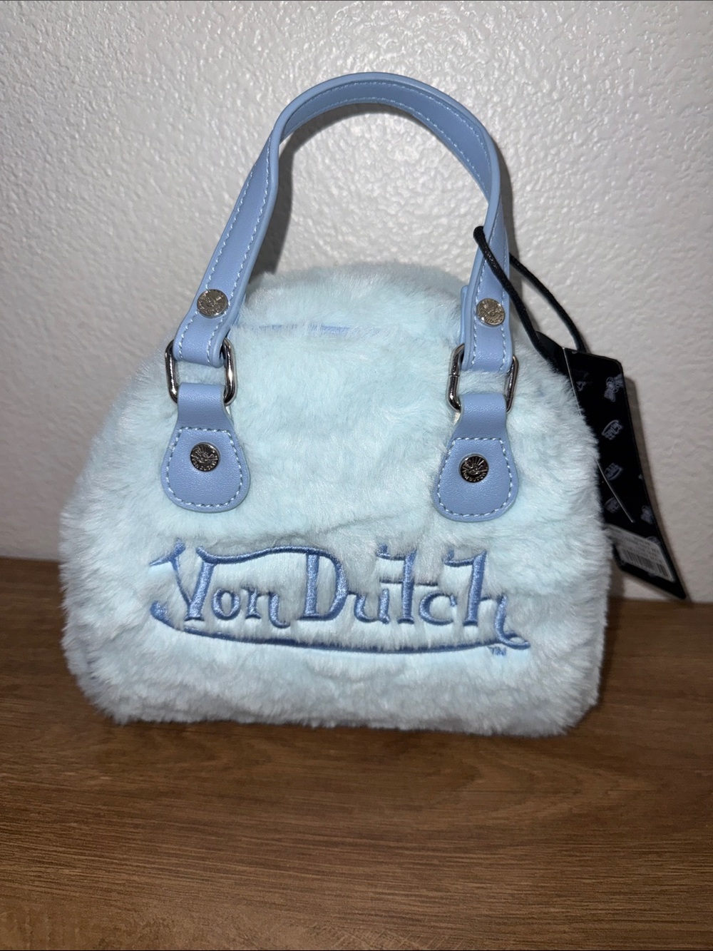 Von Dutch Pale Blue Faux Fur Mini Handbag